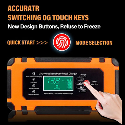 12/24V 8A Smart Battery Charger With Pulse Repair & Starter Boost For AGM/GEL