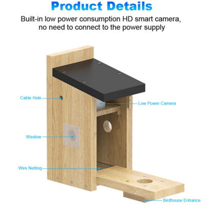 Smart Bird Nest Box With Wireless Camera – Tuya Compatible DIY Bird House (Bamboo Wood)