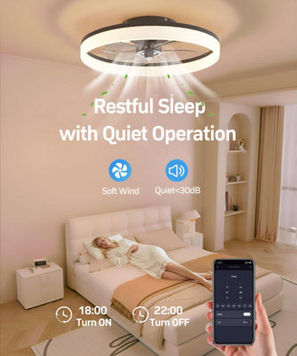 APPOLYN Flush Mount Ceiling Fan With Light - Remote Control, 6 Speeds, Dimmable LED, Color Changing, DC Motor