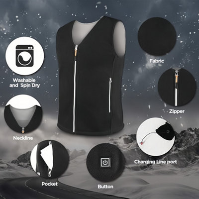 thumbnail image 2 of Smart Electric Heated Vest – 3 Temperature Settings, Black, Size M, Waterproof & Windproof 2 of 5