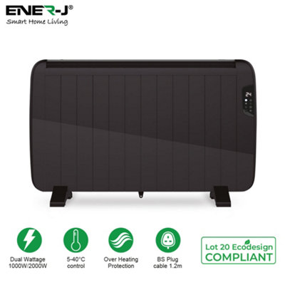 Smart Electric Radiator Heater 2000W, LCD Display, 7-Day Timer Function, Free Standing or Wall Mountable, Black Body