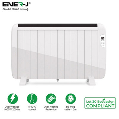 Smart Electric Radiator Heater 2000W, LCD Display, 7-Day Timer Function, Free Standing or Wall Mountable, White Body