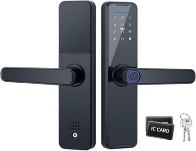 Smart Fingerprint Door Lock with Handle, 2 Mechanical Keys, 2 IC Cards ...