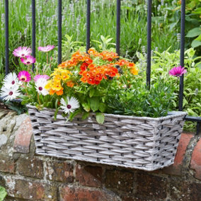 Smart Garden 19" Rattan Effect Wall Fence Balcony Grey Planter Trough Basket