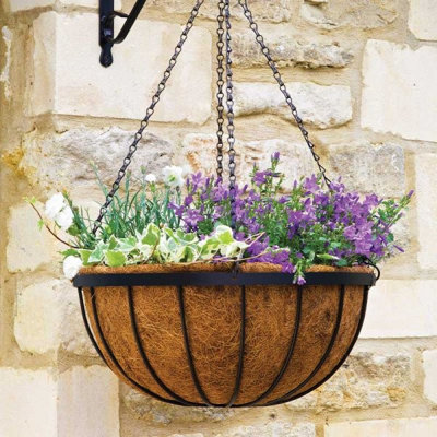 Smart Garden 40cm 16 Inch Metal Saxon Metal Hanging Basket Black Planter Liner