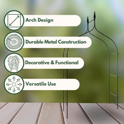 Smart Garden Minster Gothic Metal Black Garden Arch Pergola Grey Plant Support