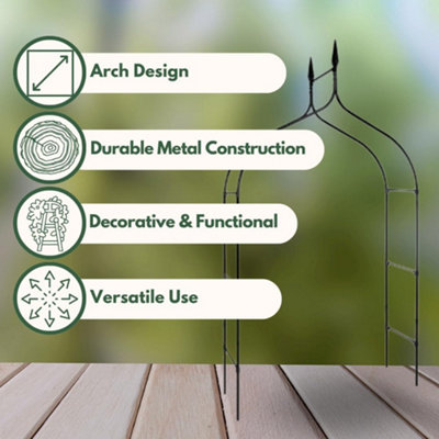 Smart Garden Minster Gothic Metal Black Garden Arch Pergola Grey Plant Support