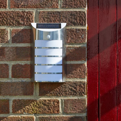 Smart Garden Motion Sensor PIR Security Silver Chrome Wall Welcome Solar Light