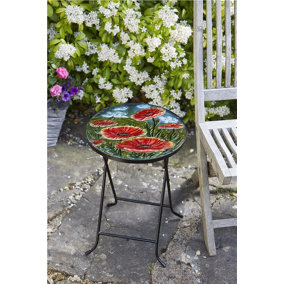 Smart Garden Red Poppy Flower Glass Garden Side Table Folding Indoor Outdoor