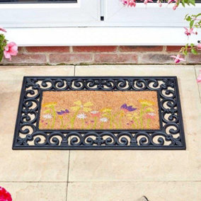 Smart Garden Rubber Easy Change Mat Base & Meadow Floral Insert Coir Doormat PVC