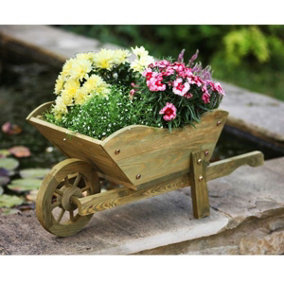 Smart Garden Wooden Wheelbarrow Flower Planter Tan Ornament 5020030