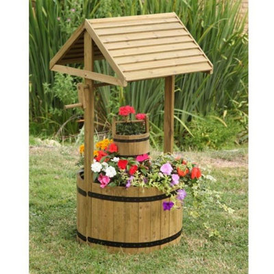 Smart Garden Wooden Wishing Well Flower Planter Garden Ornament