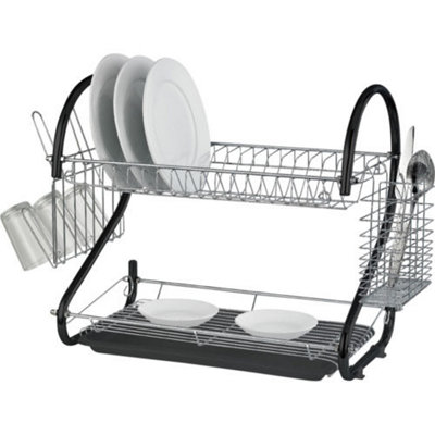 2 Tiers Dish Drying Rack Kitchen Drain Board Dish Drainer Cutlery Utensil  Holder