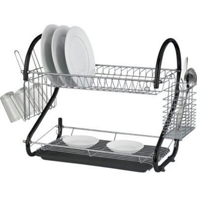 2 Tier Dish Drying Rack, Drainer with Removable Drainboard Tray Plate  Utensil, Stainless Dishware Holder, Organizer Supplies for Kitchen  Countertop Saving Space,Black 