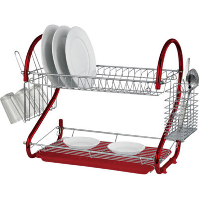 2-Tier Small Dish Drainer with Drain Board Plastic Dish Drying