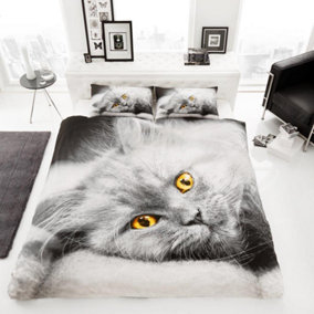 Smart Living 3D Duvet Cover With Pillowcases Polycotton Quilt Bedding Covers Comfy Breathable Comforter Cover Set - Cat