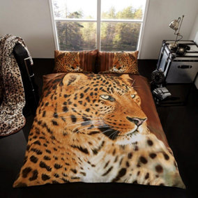 Smart Living 3D Duvet Cover With Pillowcases Polycotton Quilt Bedding Covers Comfy Breathable Comforter Cover Set - Leopard
