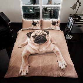 Smart Living 3D Duvet Cover With Pillowcases Polycotton Quilt Bedding Covers Comfy Breathable Comforter Cover Set - Pug