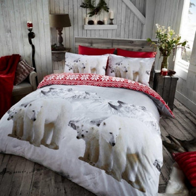 Smart Living Duvet Cover With Pillowcases Flannel Quilt Bedding Covers Comfy Breathable Comforter Cover Set - Polar Bear