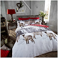 Smart Living Duvet Cover With Pillowcases Flannel Quilt Bedding Covers Comfy Breathable Comforter Cover Set - Snow Reindeer