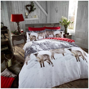 Smart Living Duvet Cover With Pillowcases Flannel Quilt Bedding Covers Comfy Breathable Comforter Cover Set - Snow Reindeer