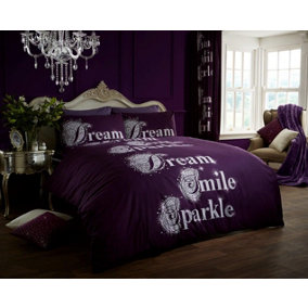Smart Living Duvet Cover With Pillowcases Polycotton Quilt Bedding Cover Comfy Breathable Comforter Cover Set - Aubergine
