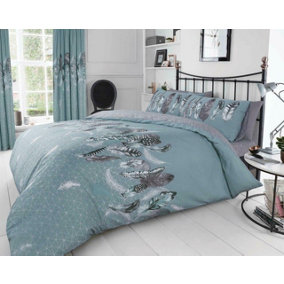 Smart Living Duvet Cover With Pillowcases Polycotton Quilt Bedding Cover Comfy Breathable Comforter Cover Set - Duck Egg
