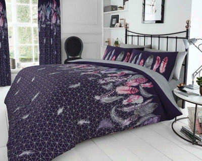 Smart Living Duvet Cover With Pillowcases Polycotton Quilt Bedding Cover Comfy Breathable Comforter Cover Set - Purple