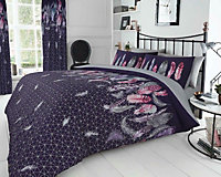Smart Living Duvet Cover With Pillowcases Polycotton Quilt Bedding Cover Comfy Breathable Comforter Cover Set - Purple