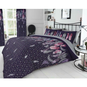 Smart Living Duvet Cover With Pillowcases Polycotton Quilt Bedding Cover Comfy Breathable Comforter Cover Set - Purple