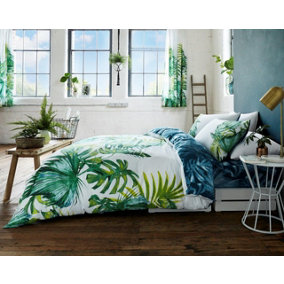 Smart Living Duvet Cover With Pillowcases Polycotton Quilt Bedding Cover Comfy Breathable Comforter Cover Set - Tropical Leaf
