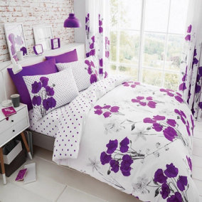 Smart Living Duvet Cover With Pillowcases Polycotton Quilt Bedding Covers Comfy Breathable Comforter Cover Set - Aubergine