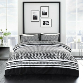 Smart Living Duvet Cover With Pillowcases Polycotton Quilt Bedding Covers Comfy Breathable Comforter Cover Set - Black/White