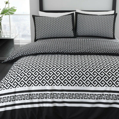 Smart Living Duvet Cover With Pillowcases Polycotton Quilt Bedding Covers Comfy Breathable Comforter Cover Set - Black/White