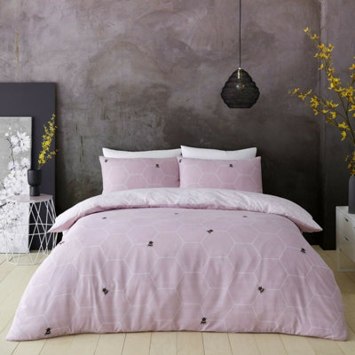 Smart Living Duvet Cover With Pillowcases Polycotton Quilt Bedding Covers Comfy Breathable Comforter Cover Set - Blush Pink