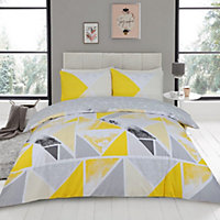 Smart Living Duvet Cover With Pillowcases Polycotton Quilt Bedding Covers Comfy Breathable Comforter Cover Set - Ochre/Grey