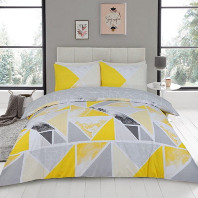 Smart Living Duvet Cover With Pillowcases Polycotton Quilt Bedding Covers Comfy Breathable Comforter Cover Set - Ochre/Grey