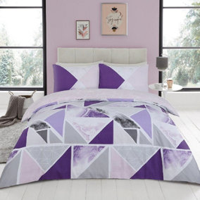 Smart Living Duvet Cover With Pillowcases Polycotton Quilt Bedding Covers Comfy Breathable Comforter Cover Set - Purple/Grey
