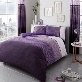 Smart Living Duvet Cover With Pillowcases Polycotton Quilt Bedding Covers Comfy Breathable Comforter Cover Set - Purple