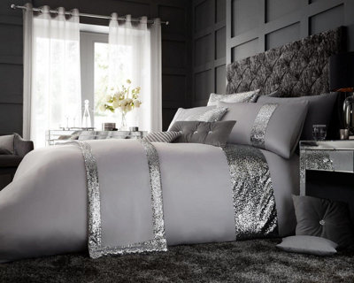 Smart Living Duvet Cover With Pillowcases Polycotton Quilt Bedding Covers Comfy Breathable Comforter Cover Set - Silver