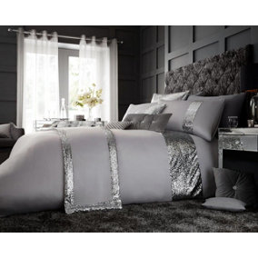 Smart Living Duvet Cover With Pillowcases Polycotton Quilt Bedding Covers Comfy Breathable Comforter Cover Set - Silver