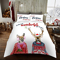Smart Living Duvet Cover With Pillowcases Polycotton Quilt Bedding Covers Comfy Breathable Comforter Cover Set - Stags in Jumper