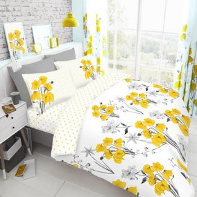Smart Living Duvet Cover With Pillowcases Polycotton Quilt Bedding Covers Comfy Breathable Comforter Cover Set - Yellow