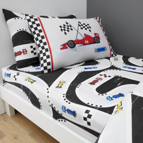 Smart Living Fitted Sheet Super Soft Cosy Easy Care Polycotton Bed Linen Luxury Bedding Bedsheet 25cm Deep Non Iron - Racing Cars