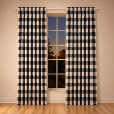 Smart Living Gingham Check Curtains Pair with Tie Backs - Classic ...