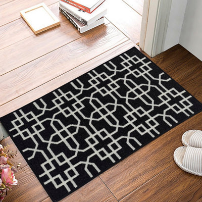 Smart Living Heavy Duty Machine Washable Runner for Hallway, Kitchen Non Slip Floor Mats, Door Mat 40cm x 60cm - Black Cream