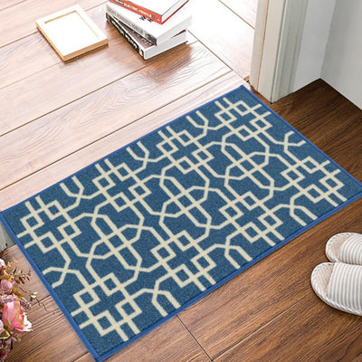 Smart Living Heavy Duty Machine Washable Runner for Hallway, Kitchen Non Slip Floor Mats, Door Mat 40cm x 60cm - Blue Cream