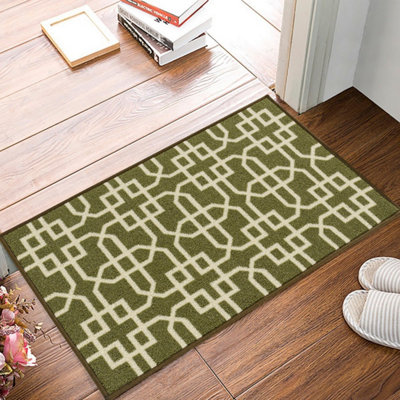 Smart Living Heavy Duty Machine Washable Runner for Hallway, Kitchen Non Slip Floor Mats, Door Mat 40cm x 60cm - Green Cream