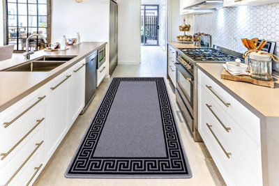 Smart Living Heavy Duty Machine Washable Runner for Hallway, Kitchen Non Slip Floor Mats, Door Mat 40cm x 60cm - Grey Black