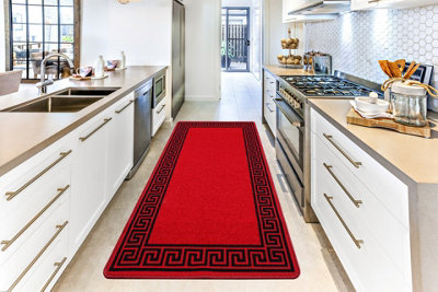 Smart Living Heavy Duty Machine Washable Runner for Hallway, Kitchen Non Slip Floor Mats, Door Mat 40cm x 60cm - Red Black